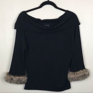 Karen Kane Faux Fur Cuffed Knit Top NWT